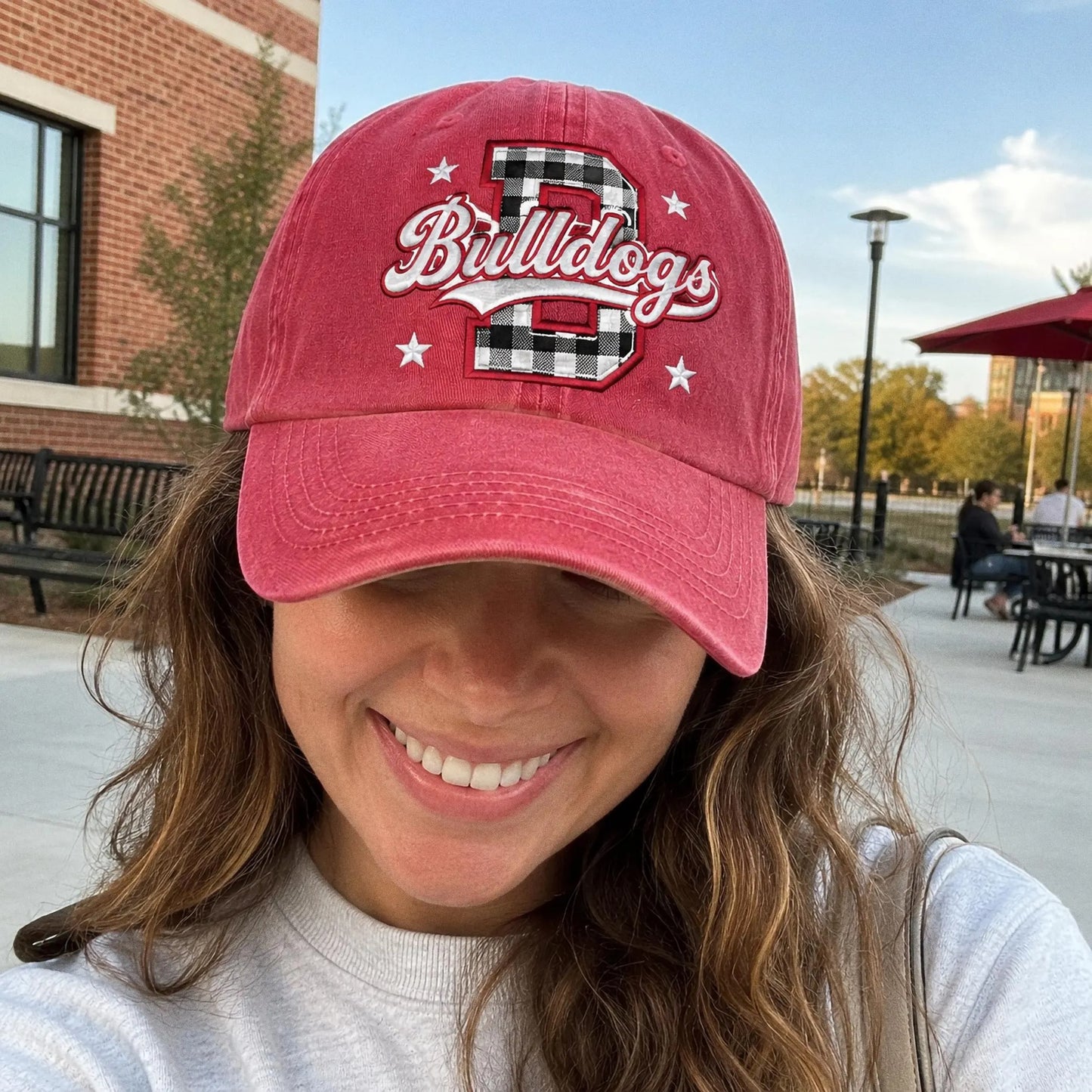Custom Varisty Letter Embroidered Hat, Personalize School Spirit Baseball Cap, Test Day Tee, Gingham Applique Hat, Back To School Hat