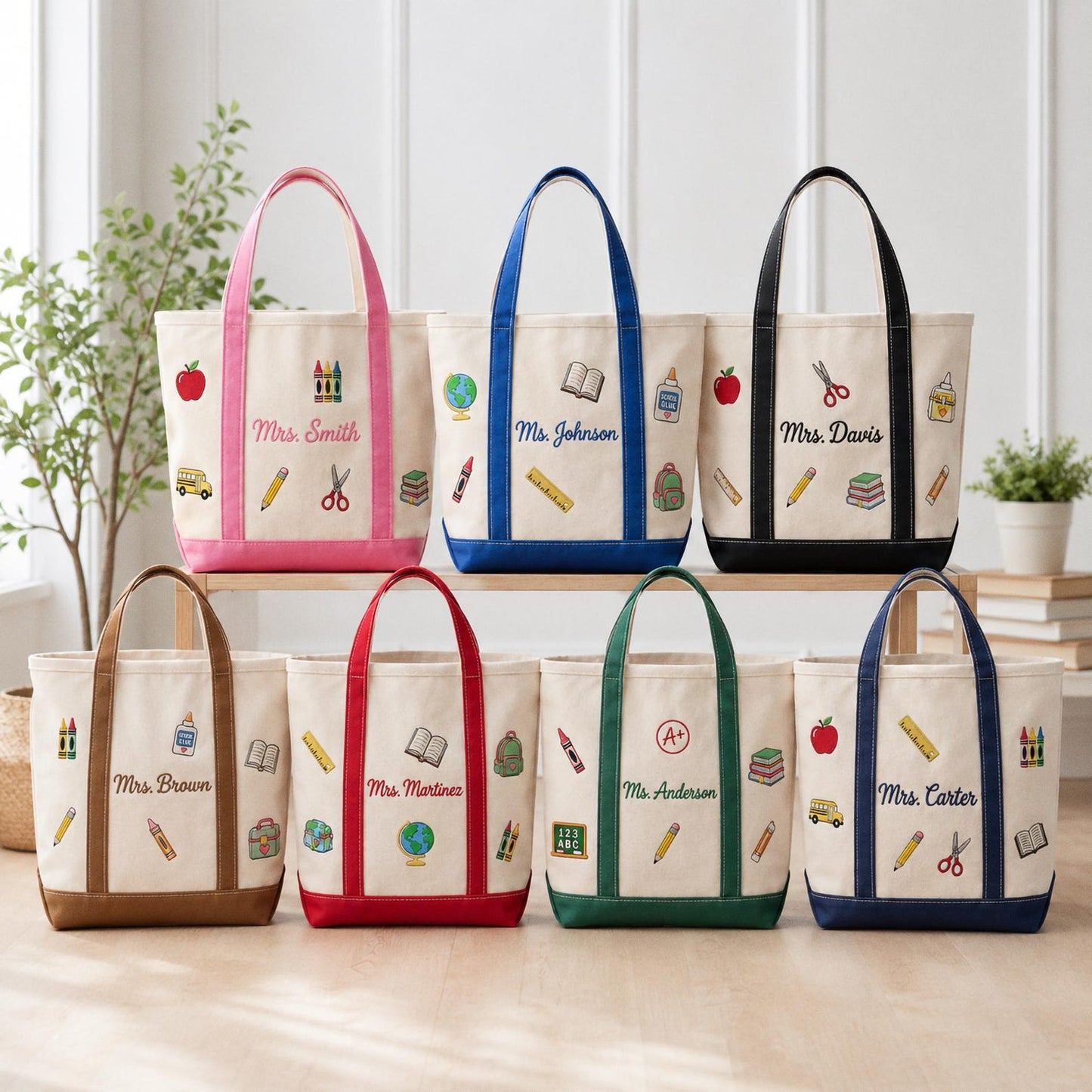 Personalized Teacher Tote Bag, Custom Embroidered Name Canvas Bag, Teacher Appreciation Gift, Back to School Teacher Essentials Work Bag