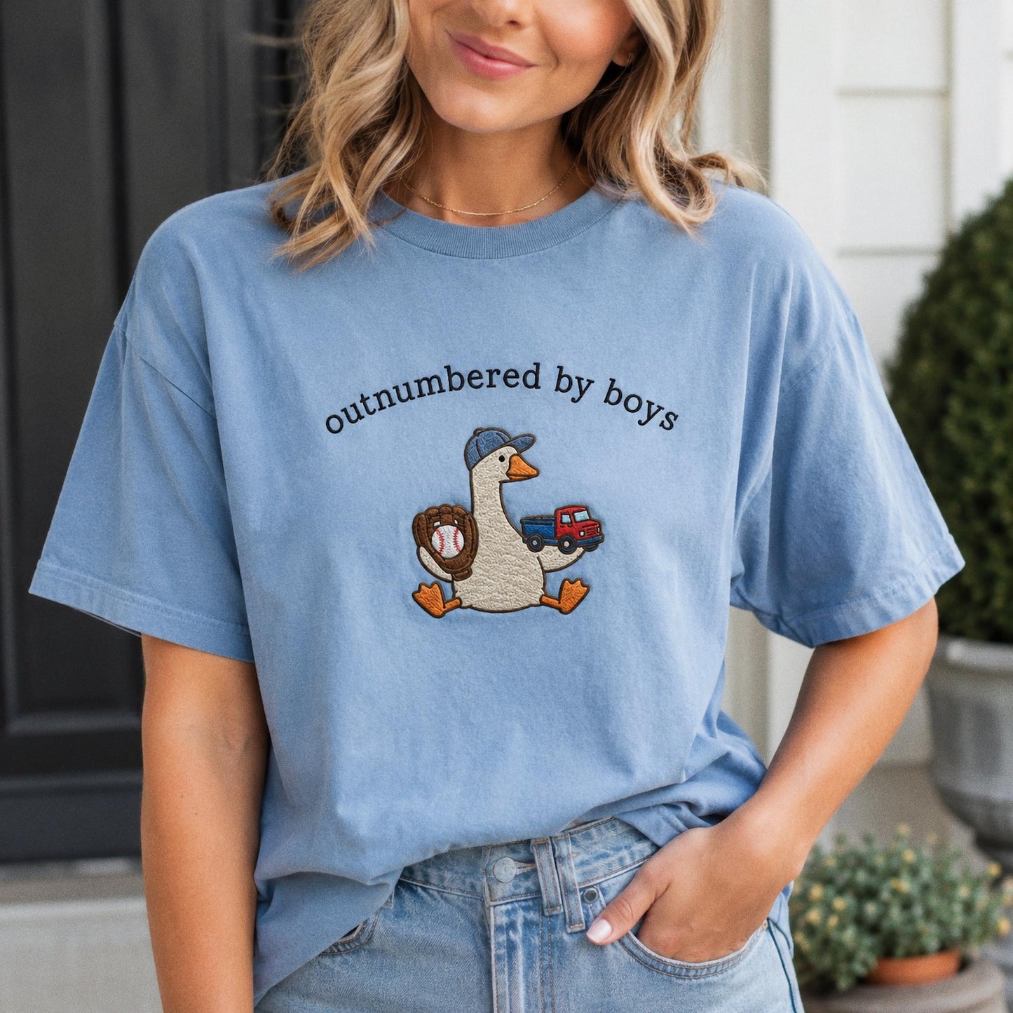 Boy Mom Goose Embroidered Shirt, Silly Goose Mama Comfort Colors Tee, Funny Mom Embroidery, Motherhood Gift For Moms