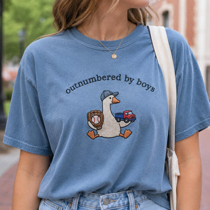 Boy Mom Goose Embroidered Shirt, Silly Goose Mama Comfort Colors Tee, Funny Mom Embroidery, Motherhood Gift For Moms