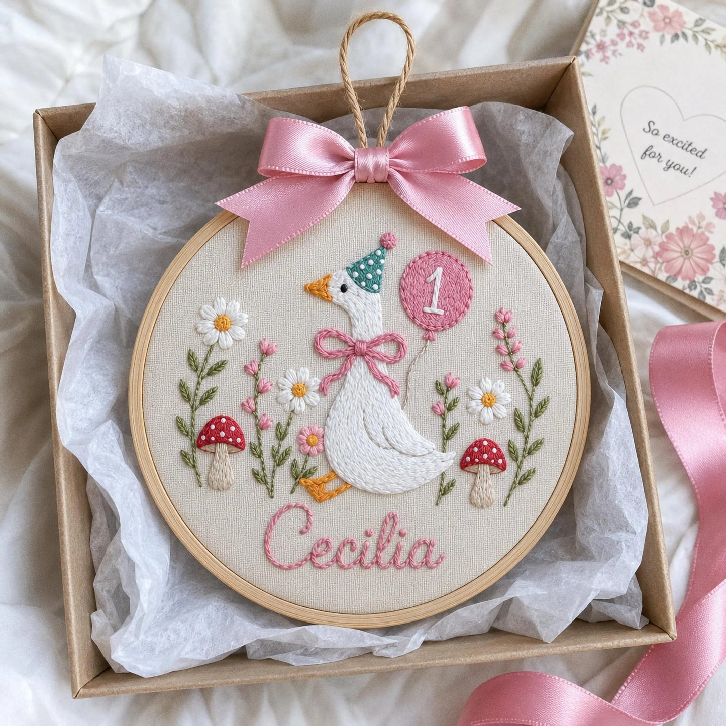 Custom Silly Goose Baby Name Age Embroidery Ornament, Storybook Nursery Hoop, Newborn Keepsake, Personalized Baby Gift