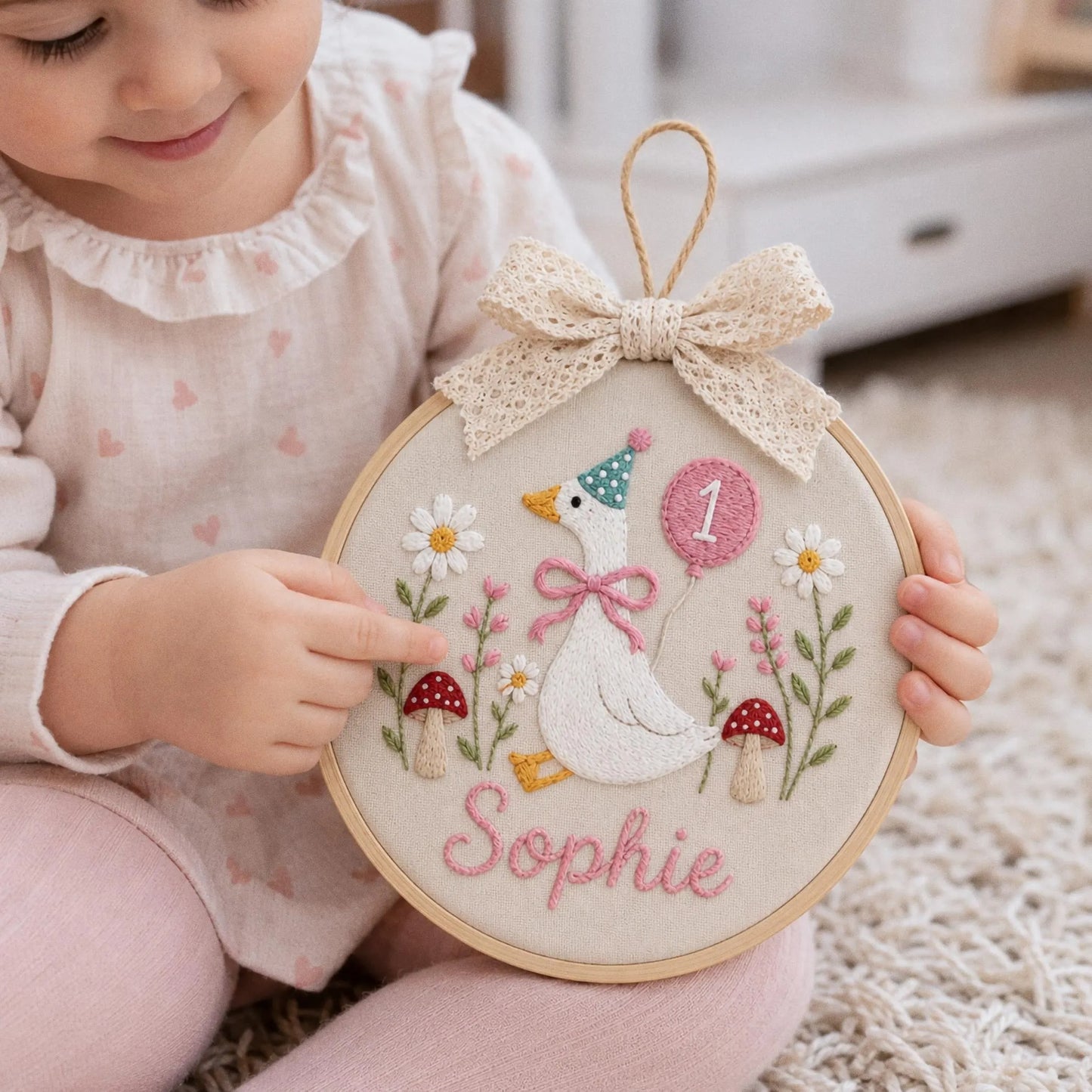 Custom Silly Goose Baby Name Age Embroidery Ornament, Storybook Nursery Hoop, Newborn Keepsake, Personalized Baby Gift