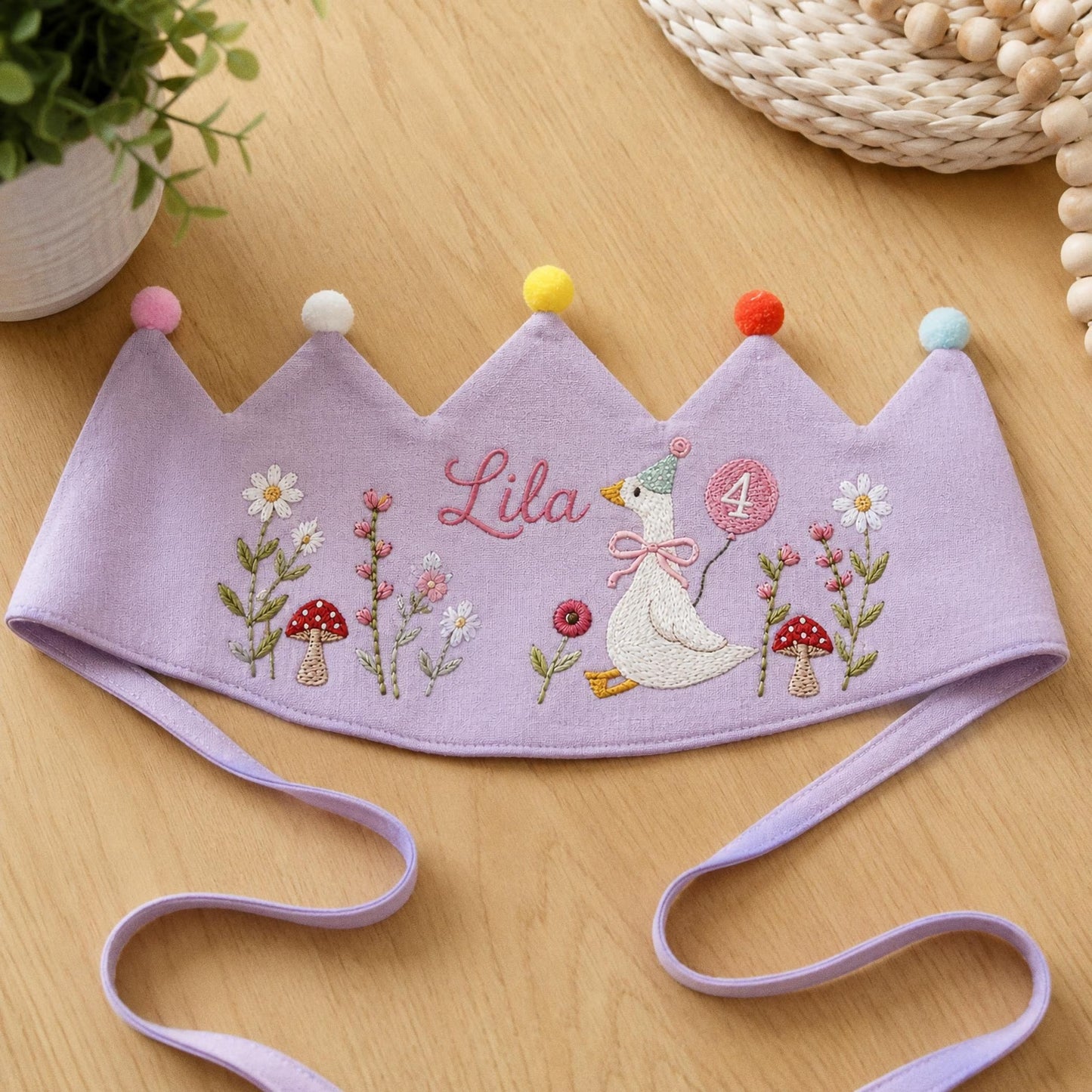 Custom Silly Goose Linen Crown, Hand Embroidered Baby Birthday Hat, Personalized 1st Birthday Keepsake Gift, Smash Cake Photoshoot Prop