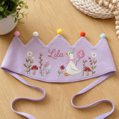 Custom Silly Goose Linen Crown, Hand Embroidered Baby Birthday Hat, Personalized 1st Birthday Keepsake Gift, Smash Cake Photoshoot Prop