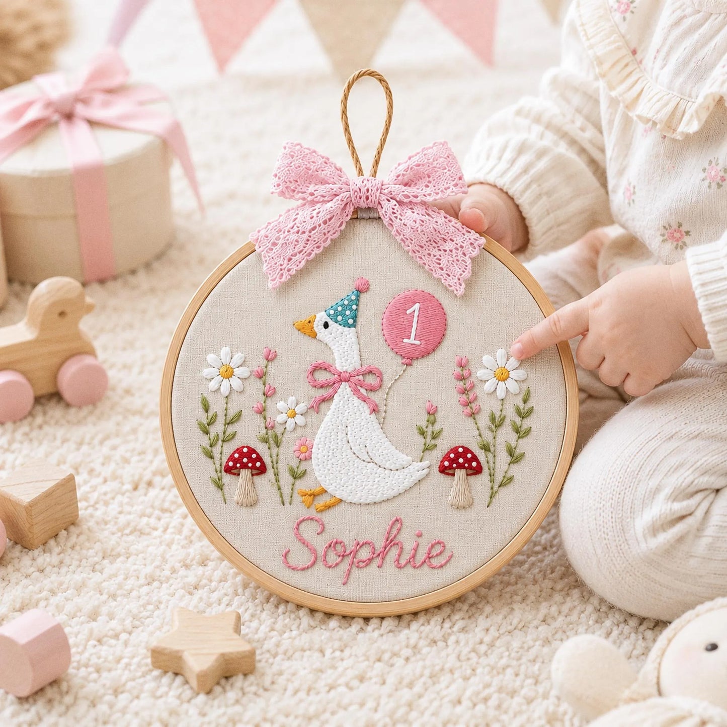 Custom Silly Goose Baby Name Age Embroidery Ornament, Storybook Nursery Hoop, Newborn Keepsake, Personalized Baby Gift