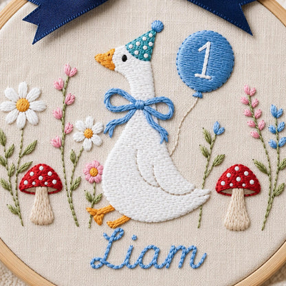 Custom Silly Goose Baby Name Age Embroidery Ornament, Storybook Nursery Hoop, Newborn Keepsake, Personalized Baby Gift