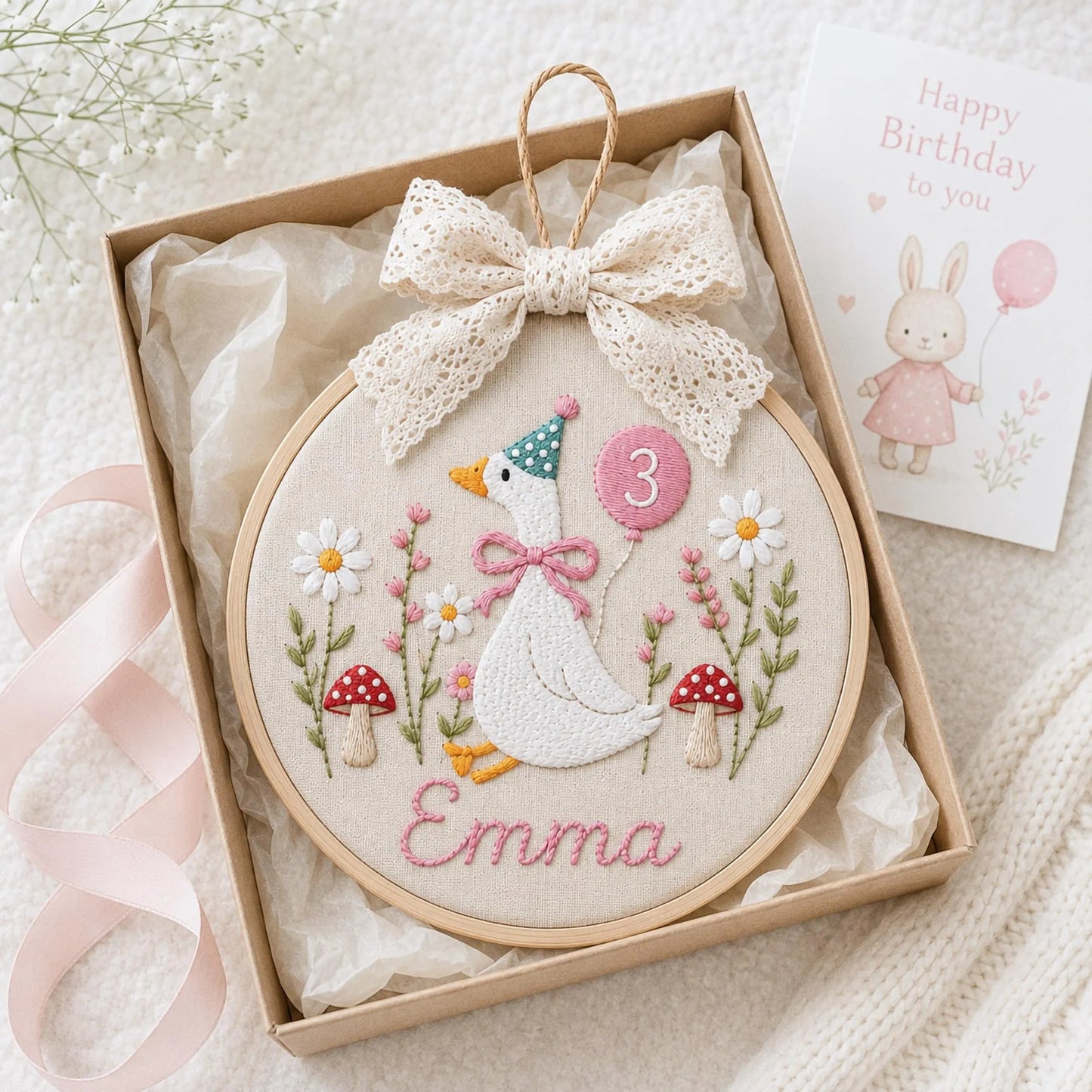 Custom Silly Goose Baby Name Age Embroidery Ornament, Storybook Nursery Hoop, Newborn Keepsake, Personalized Baby Gift