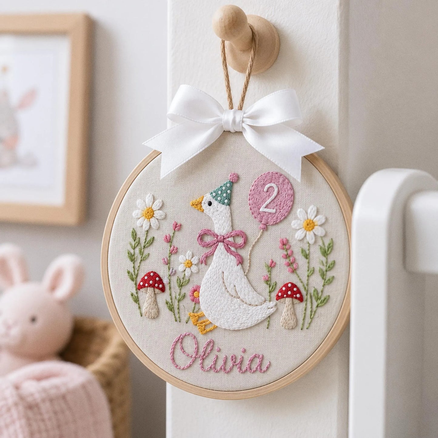 Custom Silly Goose Baby Name Age Embroidery Ornament, Storybook Nursery Hoop, Newborn Keepsake, Personalized Baby Gift