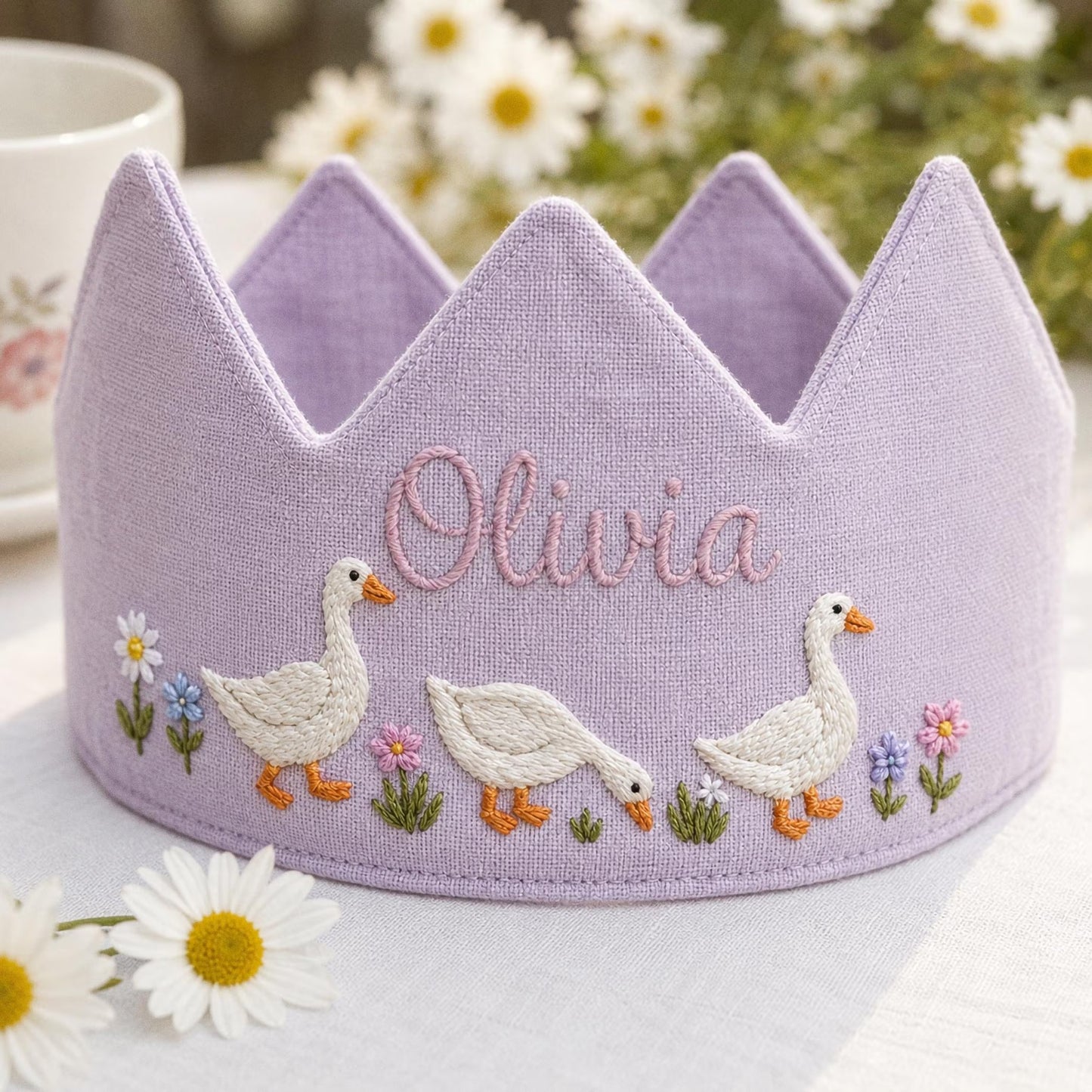 Custom Silly Goose Linen Crown, Hand Embroidered Baby Birthday Hat, Personalized 1st Birthday Keepsake Gift, Smash Cake Photoshoot Prop (Copy)