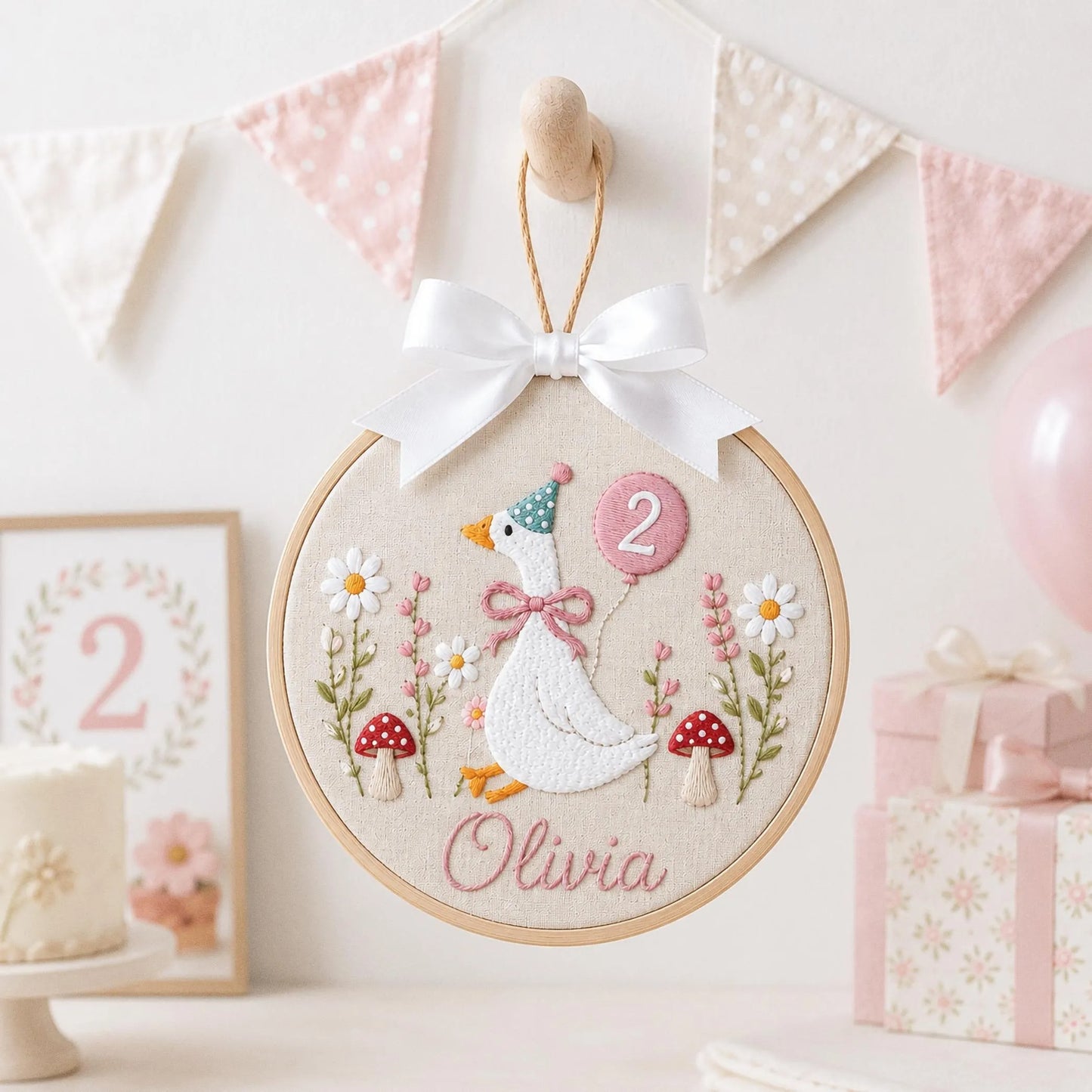 Custom Silly Goose Baby Name Age Embroidery Ornament, Storybook Nursery Hoop, Newborn Keepsake, Personalized Baby Gift