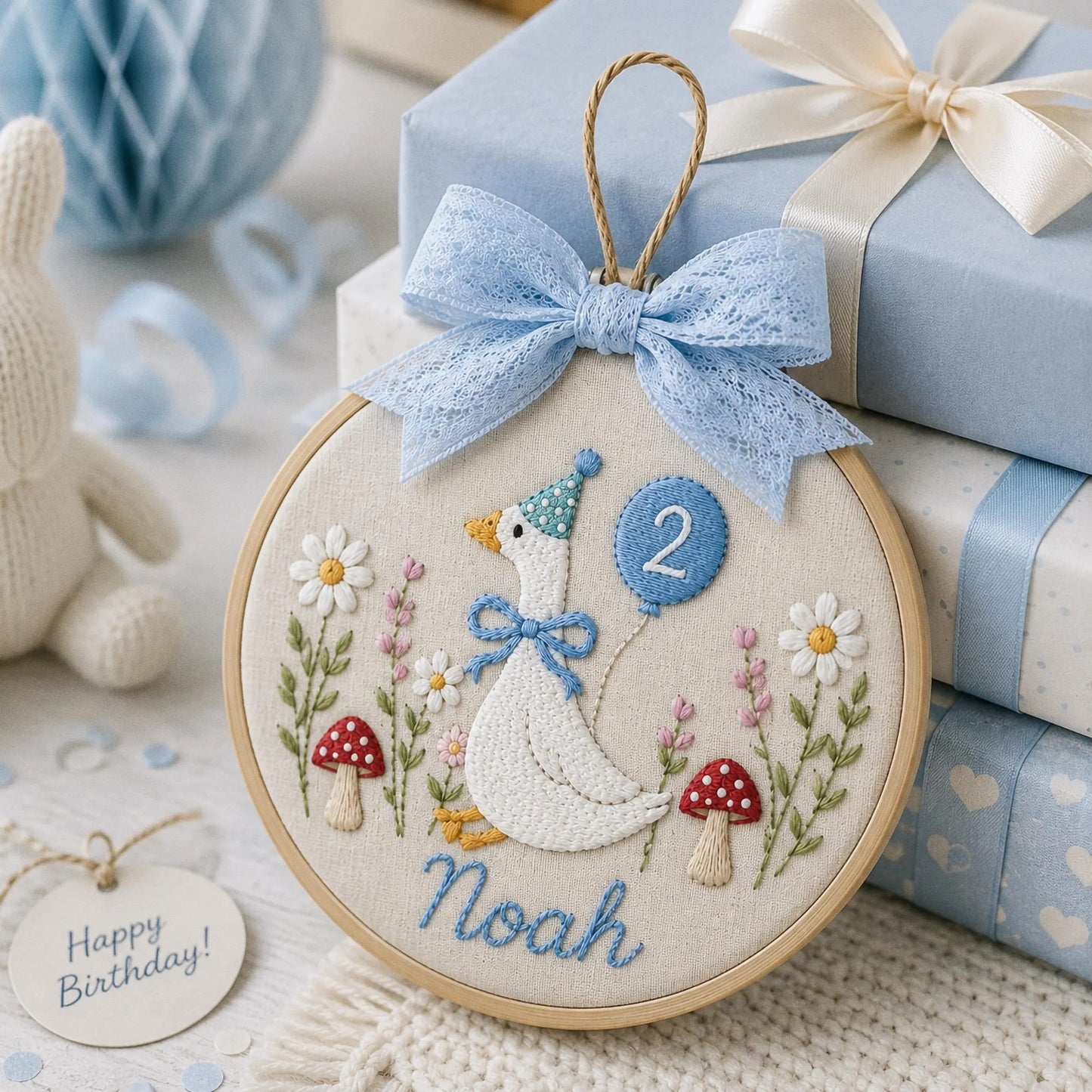 Custom Silly Goose Baby Name Age Embroidery Ornament, Storybook Nursery Hoop, Newborn Keepsake, Personalized Baby Gift