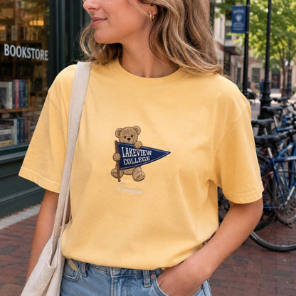 Custom College Pennant Bear Sweatshirt, Personalized University Mascot Shirt, Embroidered School Spirit Crewneck, Graduation Gift