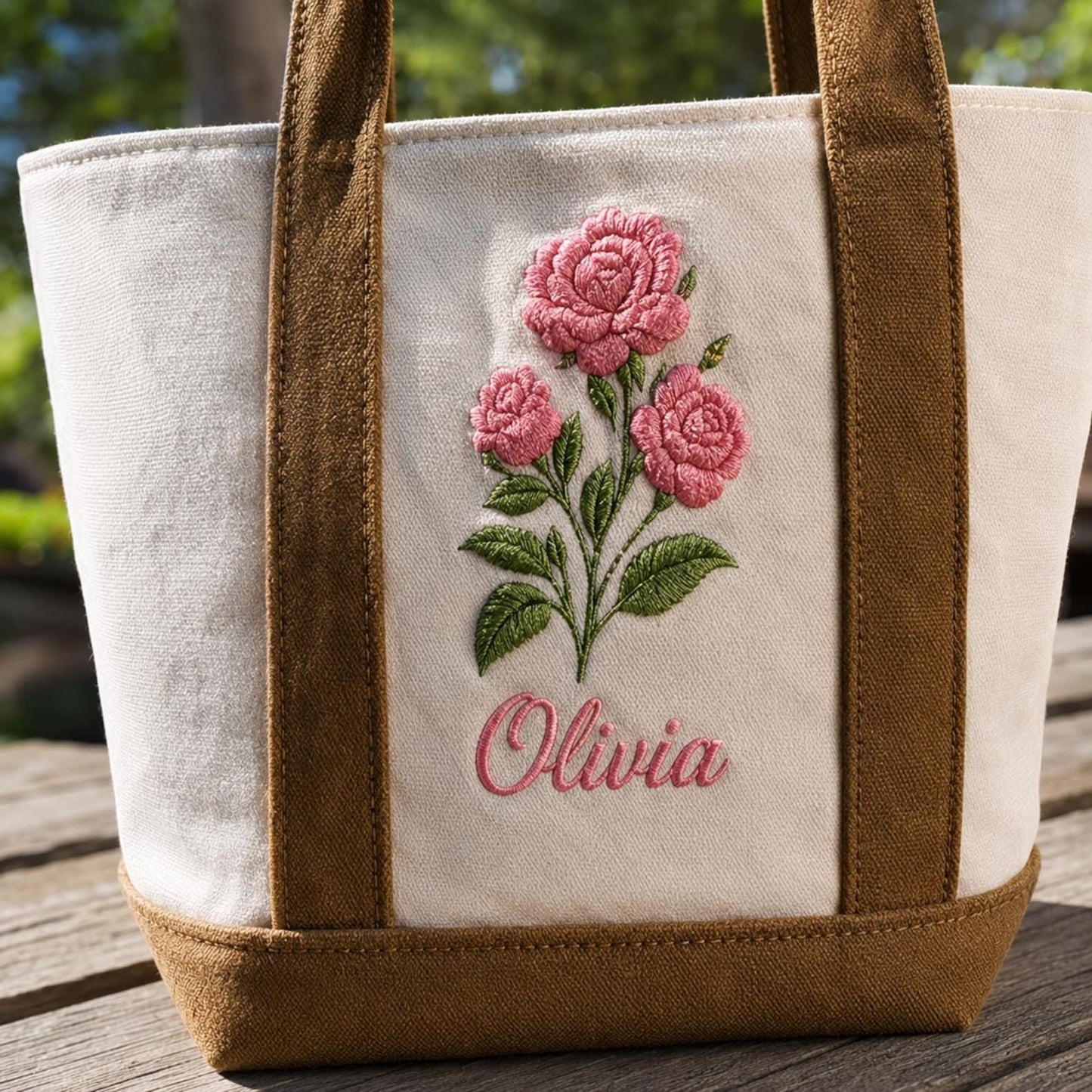 Custom Embroidered Birth Month Flower Tote Bag, Personalized Floral Canvas Bag, Botanical Birthday Gift For Her, Custom Name Bridesmaid Tote