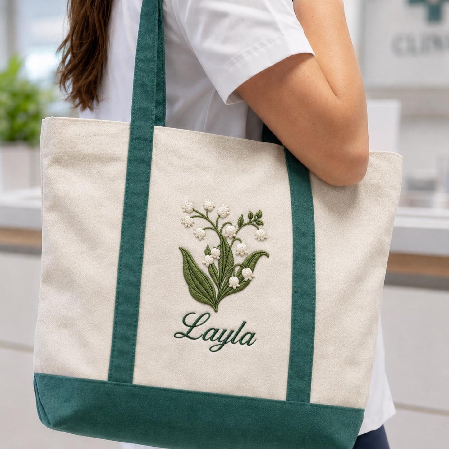 Custom Embroidered Birth Month Flower Tote Bag, Personalized Floral Canvas Bag, Botanical Birthday Gift For Her, Custom Name Bridesmaid Tote