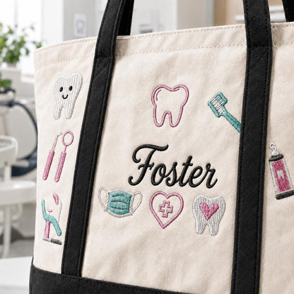 Custom Embroidered Dental Tote Bag, Personalized Dental Student Gift, Future Dentist Tote Bag, Dental School Graduation Gift, Dentistry Bag