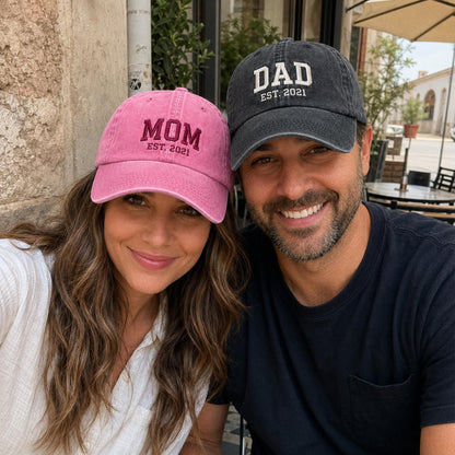 Custom Embroidered Mom Dad Hat, Est 2026 Baby Announcement Cap, New Parent Gift, Personalized Baseball Cap, Pregnancy Reveal Couple Hats