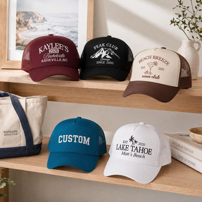 Custom Embroidered Trucker Hat, Personalized Text Baseball Cap, Retro Mesh Hat, Bachelorette Party Gift, Custom Logo Hat, Gift For Him Her