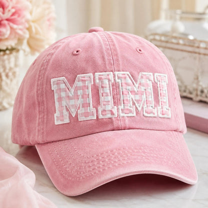 Custom Gingham Embroidered Hat, Personalized Washed Baseball Cap, Applique Name Cap, Vintage Dad Hat, Custom Embroidered Gift