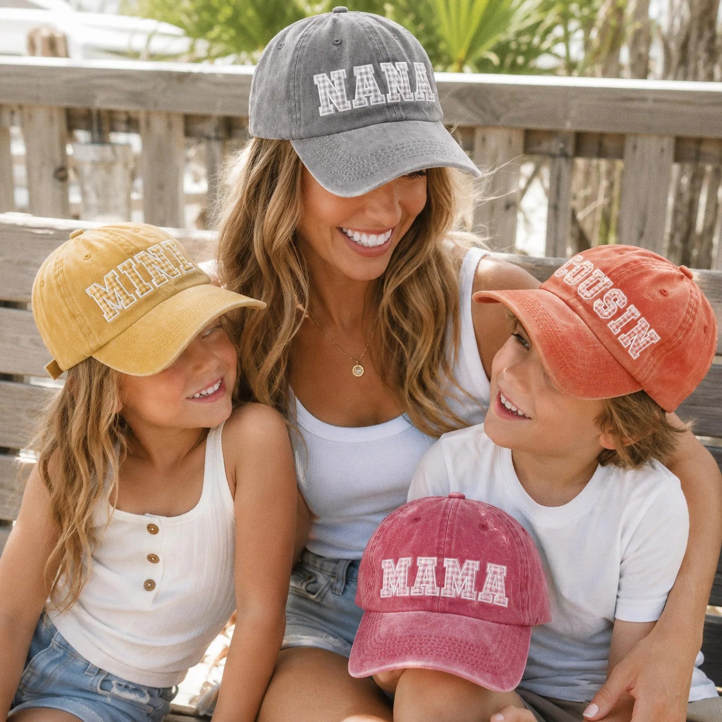 Custom Gingham Embroidered Hat, Personalized Washed Baseball Cap, Applique Name Cap, Vintage Dad Hat, Custom Embroidered Gift