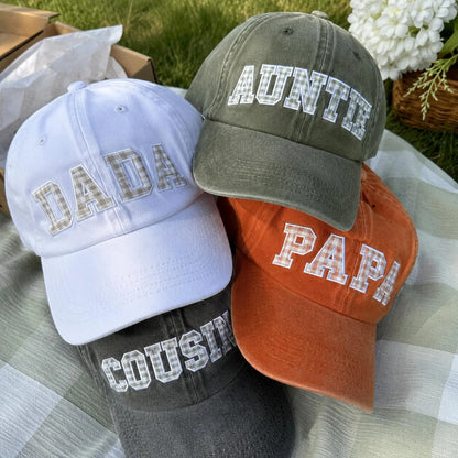 Custom Gingham Embroidered Hat, Personalized Washed Baseball Cap, Applique Name Cap, Vintage Dad Hat, Custom Embroidered Gift