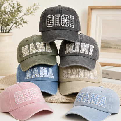 Custom Gingham Embroidered Hat, Personalized Washed Baseball Cap, Applique Name Cap, Vintage Dad Hat, Custom Embroidered Gift