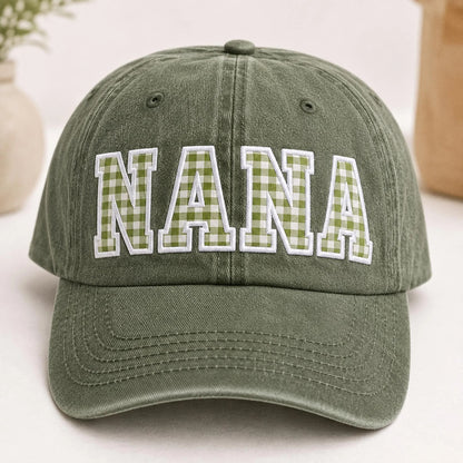Custom Gingham Embroidered Hat, Personalized Washed Baseball Cap, Applique Name Cap, Vintage Dad Hat, Custom Embroidered Gift