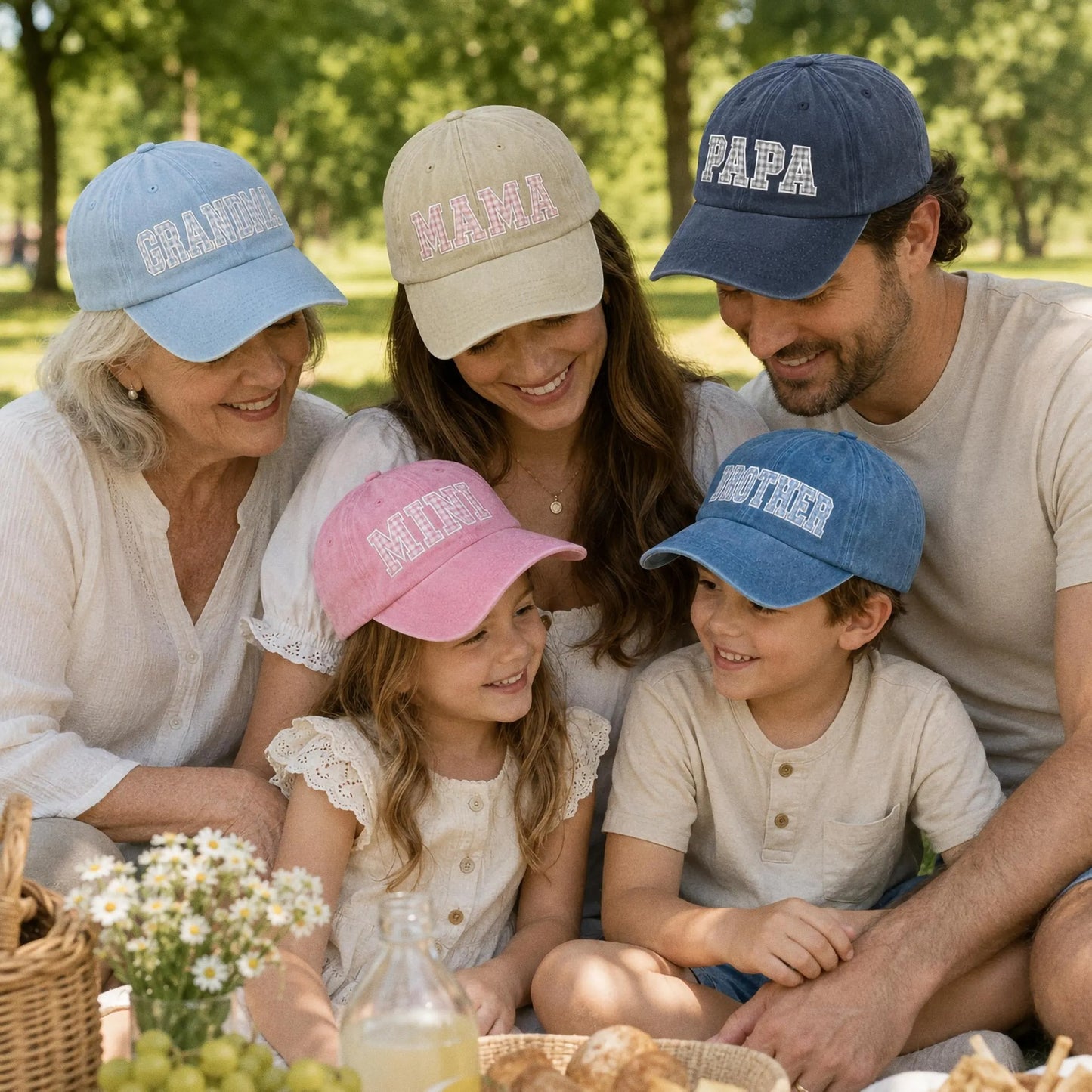 Custom Gingham Embroidered Hat, Personalized Washed Baseball Cap, Applique Name Cap, Vintage Dad Hat, Custom Embroidered Gift