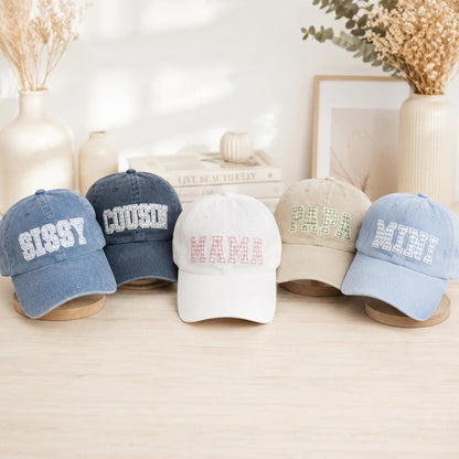 Custom Gingham Embroidered Hat, Personalized Washed Baseball Cap, Applique Name Cap, Vintage Dad Hat, Custom Embroidered Gift