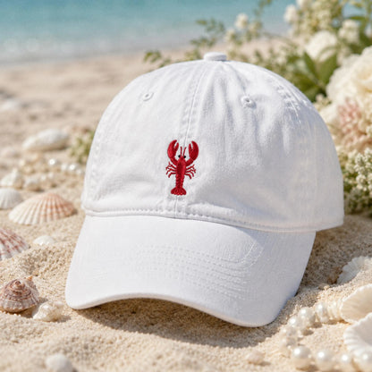 Custom Lobster Hat, Coastal Embroidered Cap, Maine Beach Vacation Dad Hat, New England Nautical Gift, Summer Bachelorette Baseball Cap
