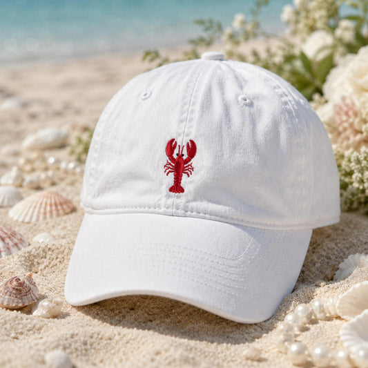 Custom Lobster Hat, Coastal Embroidered Cap, Maine Beach Vacation Dad Hat, New England Nautical Gift, Summer Bachelorette Baseball Cap