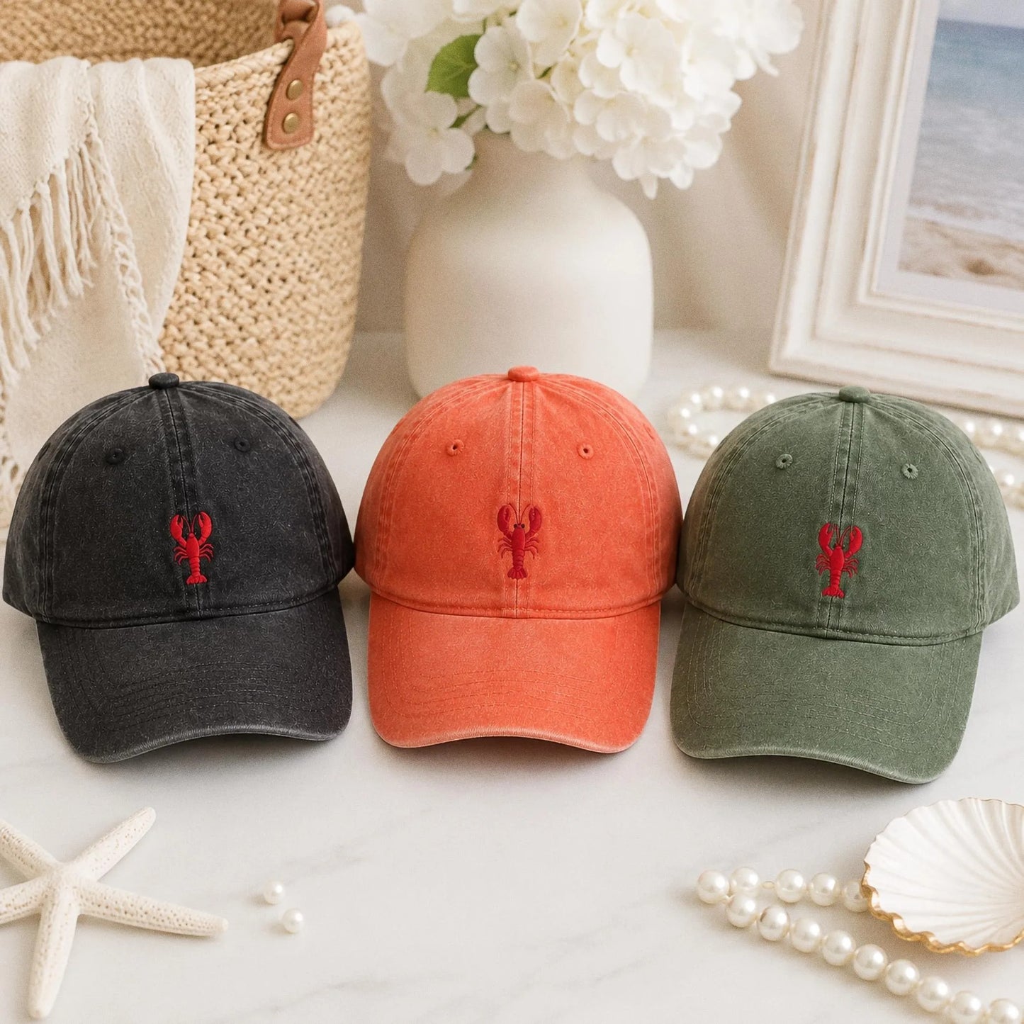 Custom Lobster Hat, Coastal Embroidered Cap, Maine Beach Vacation Dad Hat, New England Nautical Gift, Summer Bachelorette Baseball Cap