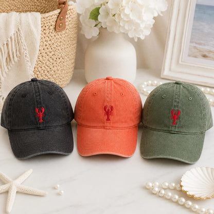 Custom Lobster Hat, Coastal Embroidered Cap, Maine Beach Vacation Dad Hat, New England Nautical Gift, Summer Bachelorette Baseball Cap