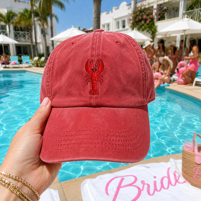 Custom Lobster Hat, Coastal Embroidered Cap, Maine Beach Vacation Dad Hat, New England Nautical Gift, Summer Bachelorette Baseball Cap