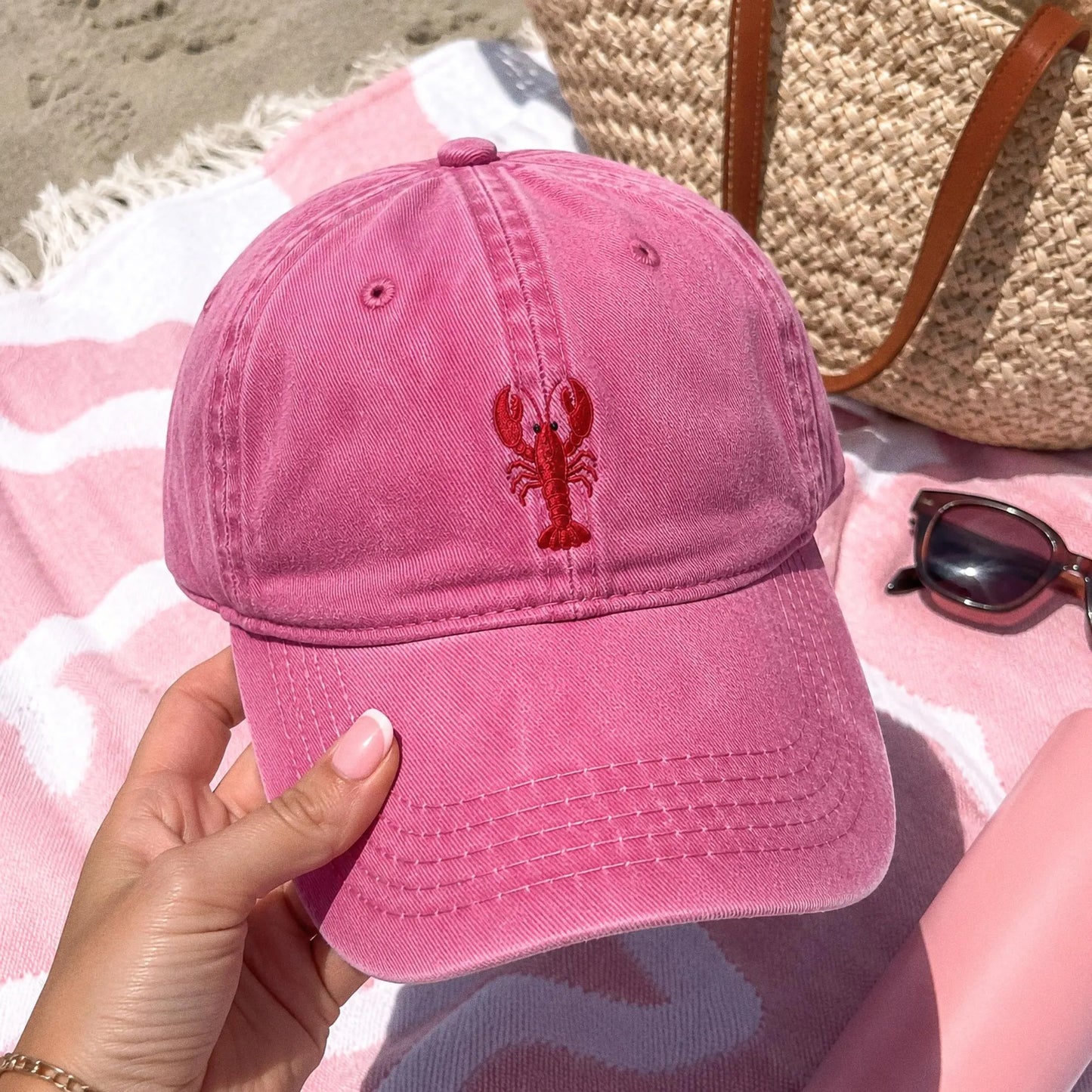 Custom Lobster Hat, Coastal Embroidered Cap, Maine Beach Vacation Dad Hat, New England Nautical Gift, Summer Bachelorette Baseball Cap