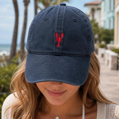 Custom Lobster Hat, Coastal Embroidered Cap, Maine Beach Vacation Dad Hat, New England Nautical Gift, Summer Bachelorette Baseball Cap