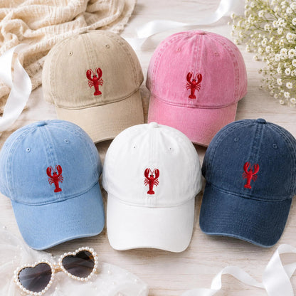Custom Lobster Hat, Coastal Embroidered Cap, Maine Beach Vacation Dad Hat, New England Nautical Gift, Summer Bachelorette Baseball Cap