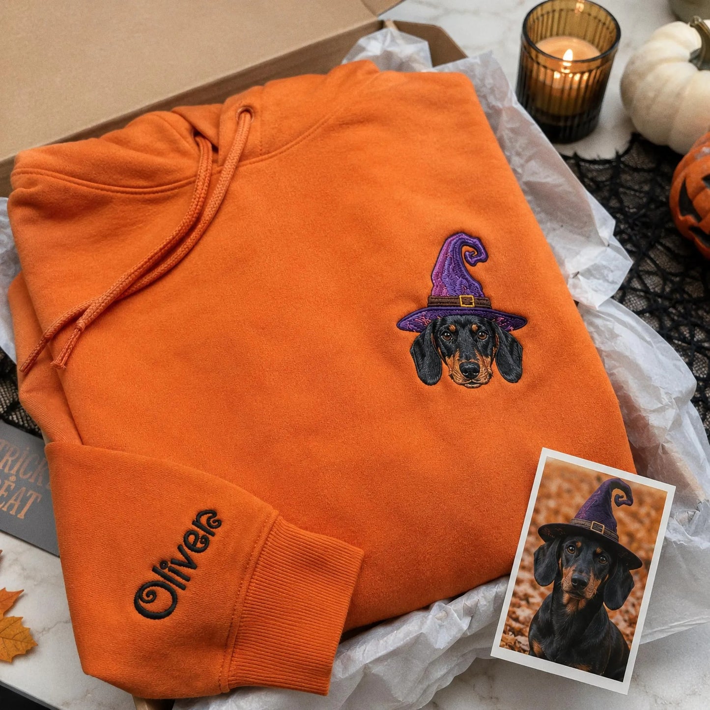 Custom Pet Portrait Embroidered Sweatshirt, Halloween Dog Sweatshirt, Personalized Cat Photo Tee, Spooky Dog Mom Gift, Custom Dog Crewneck