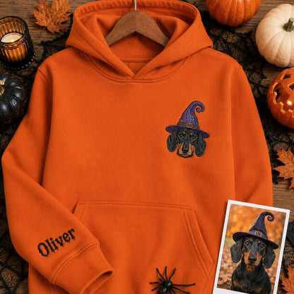 Custom Pet Portrait Embroidered Sweatshirt, Halloween Dog Sweatshirt, Personalized Cat Photo Tee, Spooky Dog Mom Gift, Custom Dog Crewneck