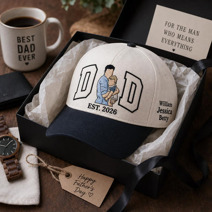 Custom Portrait Embroidered Dad Hat, Personalized Photo Baseball Cap, Fathers Day Gift For Him, Dad Est Embroidery Hat, Best Dad Ever Photo
