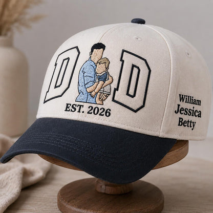 Custom Portrait Embroidered Dad Hat, Personalized Photo Baseball Cap, Fathers Day Gift For Him, Dad Est Embroidery Hat, Best Dad Ever Photo