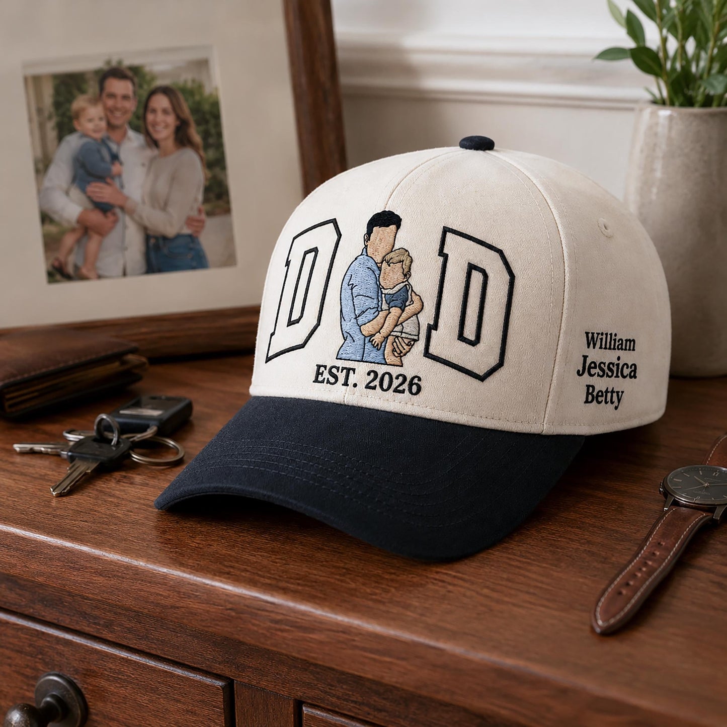 Custom Portrait Embroidered Dad Hat, Personalized Photo Baseball Cap, Fathers Day Gift For Him, Dad Est Embroidery Hat, Best Dad Ever Photo