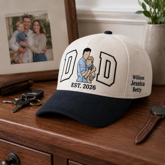 Custom Portrait Embroidered Dad Hat, Personalized Photo Baseball Cap, Fathers Day Gift For Him, Dad Est Embroidery Hat, Best Dad Ever Photo