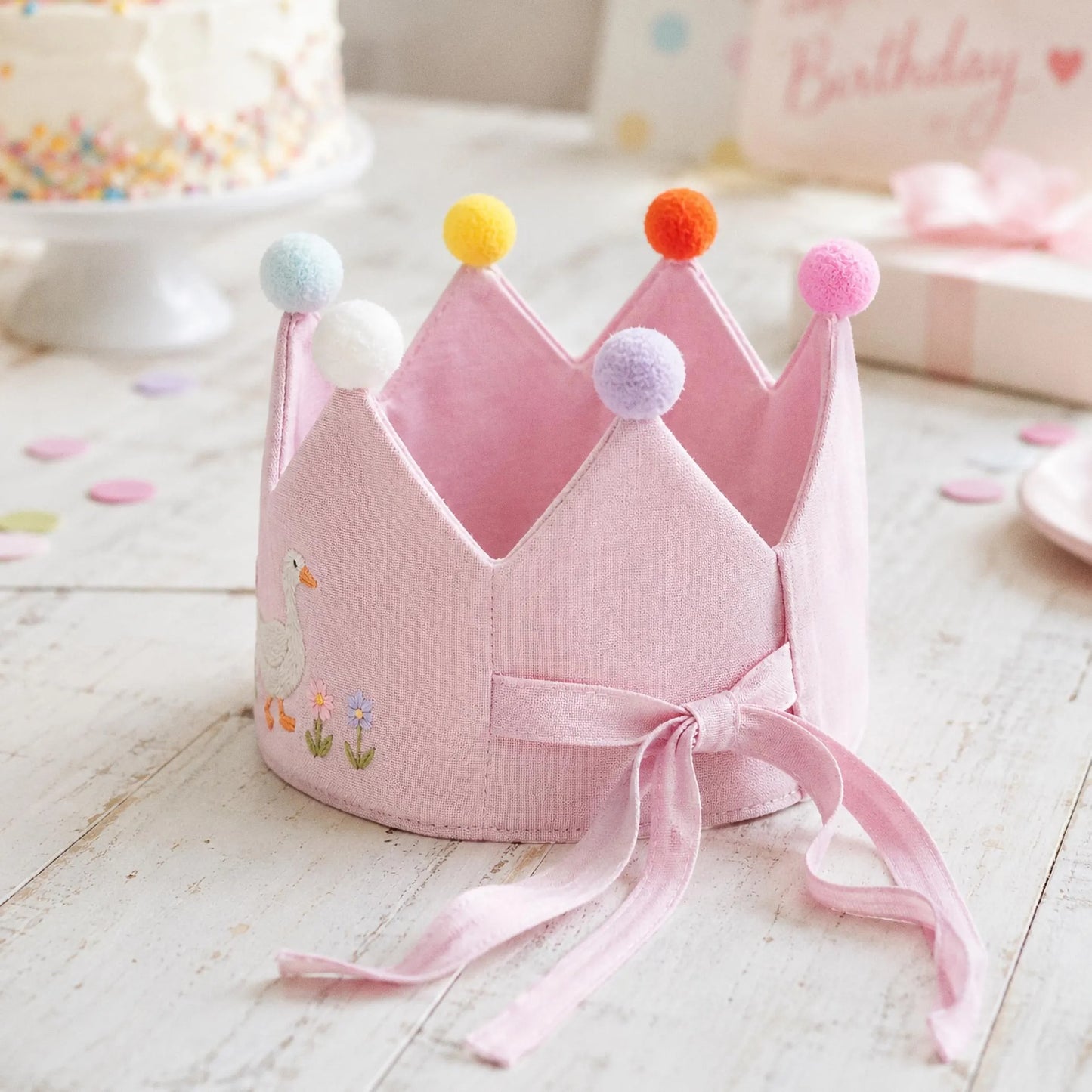 Custom Silly Goose Linen Crown, Embroidered Baby Birthday Hat, Personalized First Birthday Gift, Goose Lover Keepsake Crown