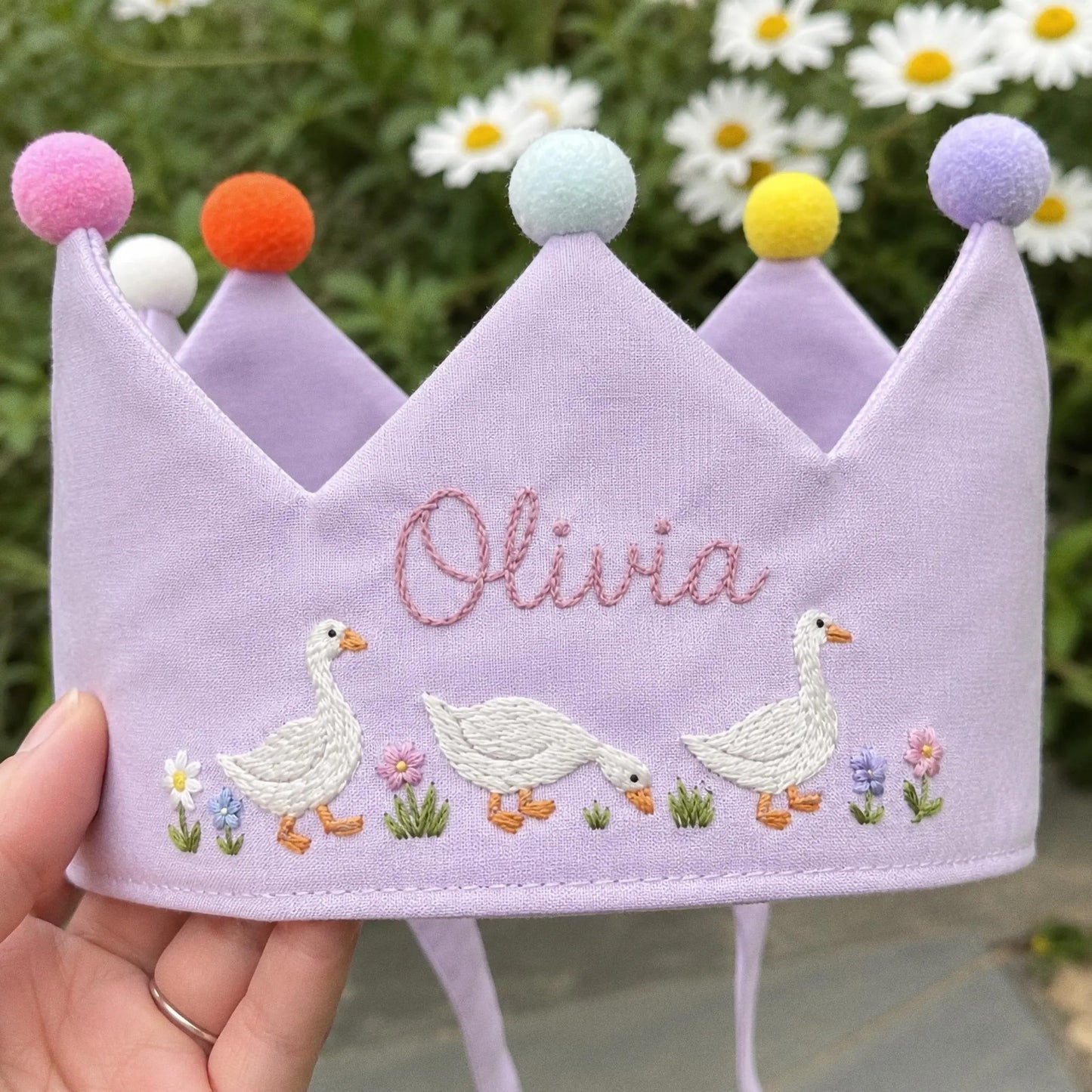 Custom Silly Goose Linen Crown, Embroidered Baby Birthday Hat, Personalized First Birthday Gift, Goose Lover Keepsake Crown