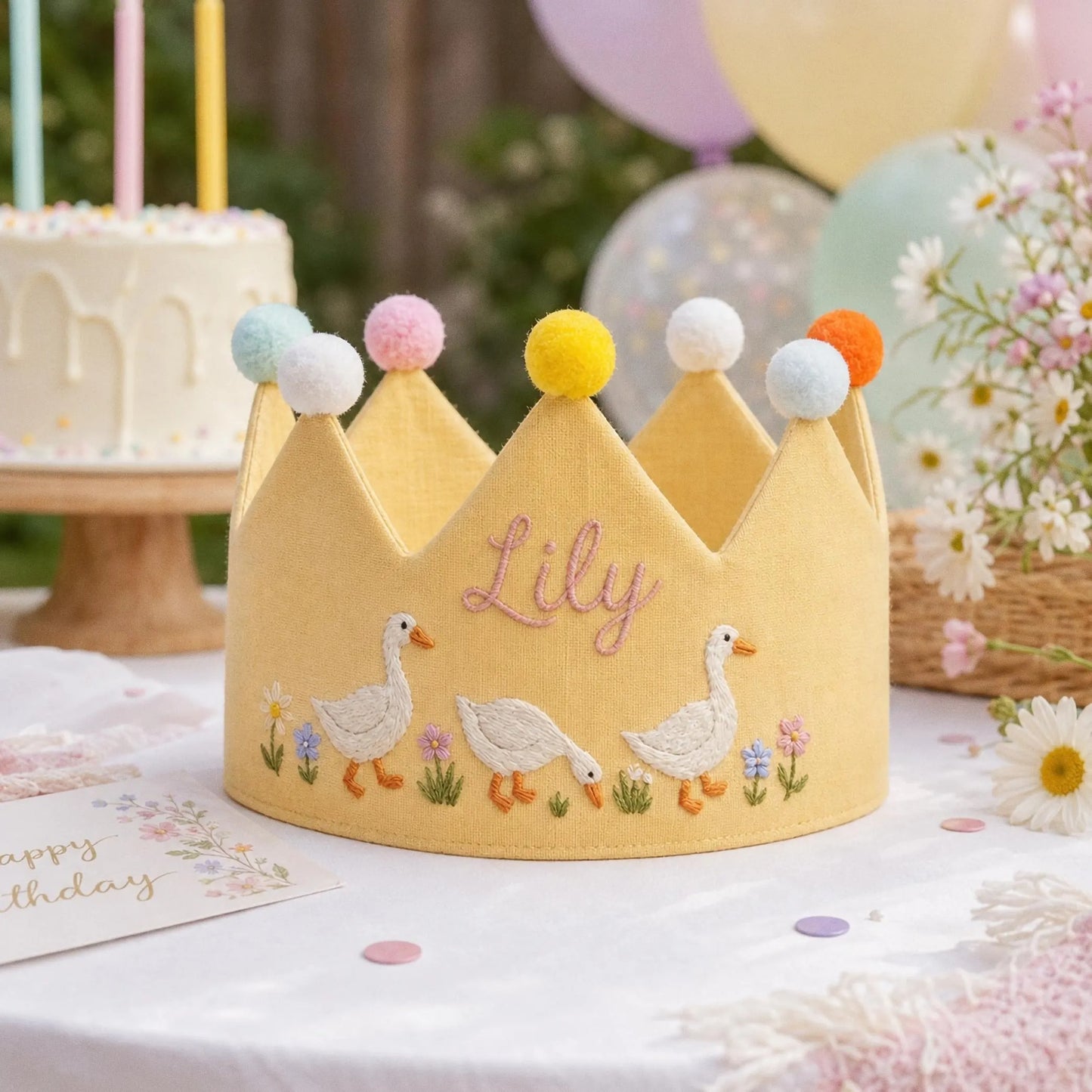 Custom Silly Goose Linen Crown, Embroidered Baby Birthday Hat, Personalized First Birthday Gift, Goose Lover Keepsake Crown
