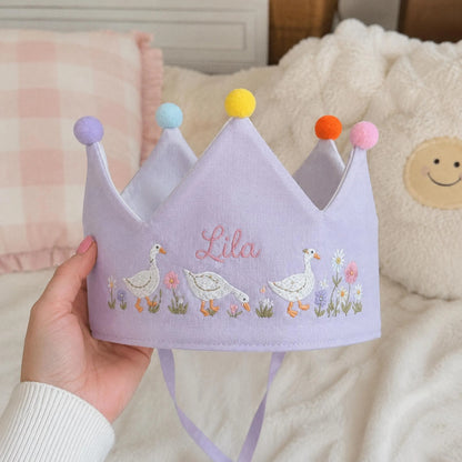 Custom Silly Goose Linen Crown, Embroidered Baby Birthday Hat, Personalized First Birthday Gift, Goose Lover Keepsake Crown