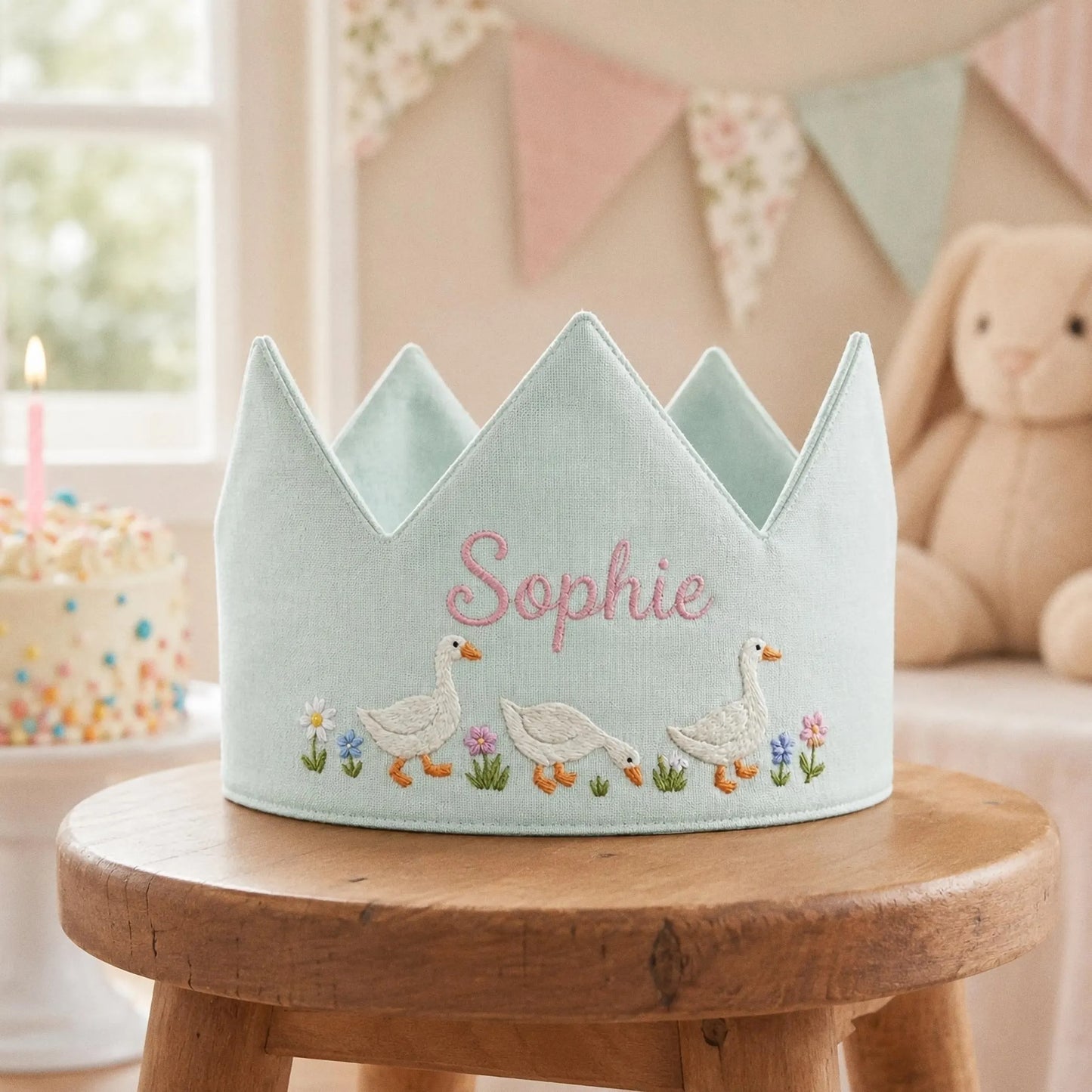 Custom Silly Goose Linen Crown, Embroidered Baby Birthday Hat, Personalized First Birthday Gift, Goose Lover Keepsake Crown