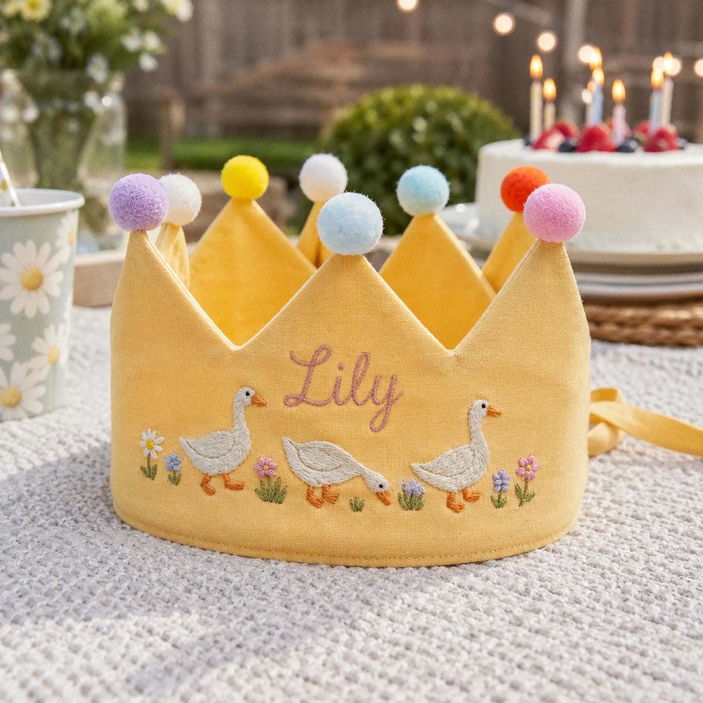 Custom Silly Goose Linen Crown, Embroidered Baby Birthday Hat, Personalized First Birthday Gift, Goose Lover Keepsake Crown