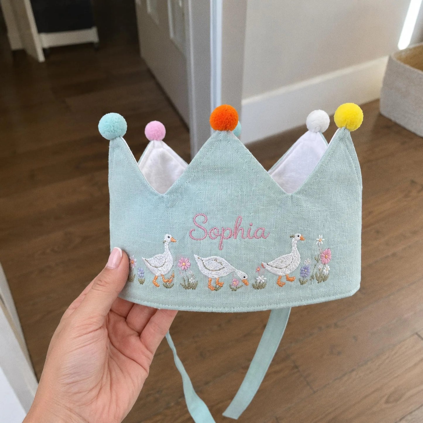 Custom Silly Goose Linen Crown, Embroidered Baby Birthday Hat, Personalized First Birthday Gift, Goose Lover Keepsake Crown