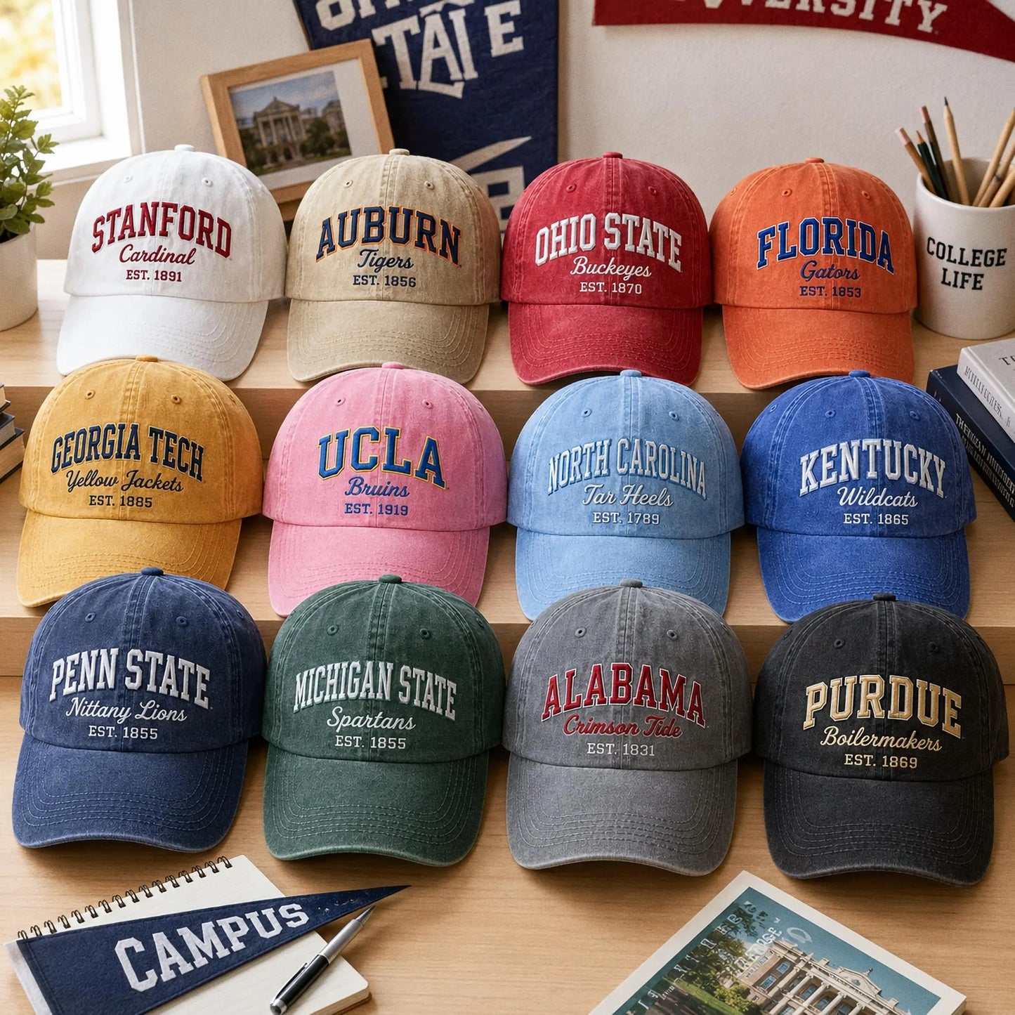 Custom University Hat, Embroidered College Cap, Vintage Wash Dad Hat, Game Day Apparel, School Spirit Gift, Tailgate Baseball Cap